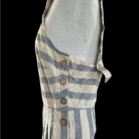 Altar’d State Jumpsuit Romper Blue White Stripe Linen Blend - Picture 4 of 7